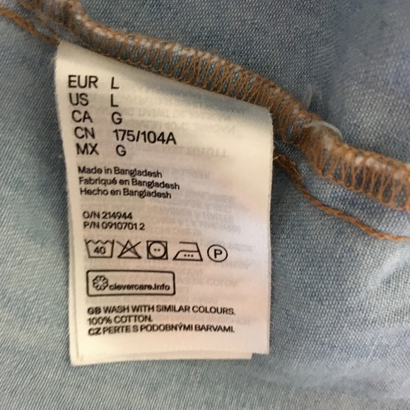 H&M Light Blue Denim Peplum Hem Puff Sleeve Oversized Dress L - Picture 4 of 4